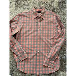 J.Crew Men’s Button Down Shirt – Large – Coral & Gray Check – 100% Cotton